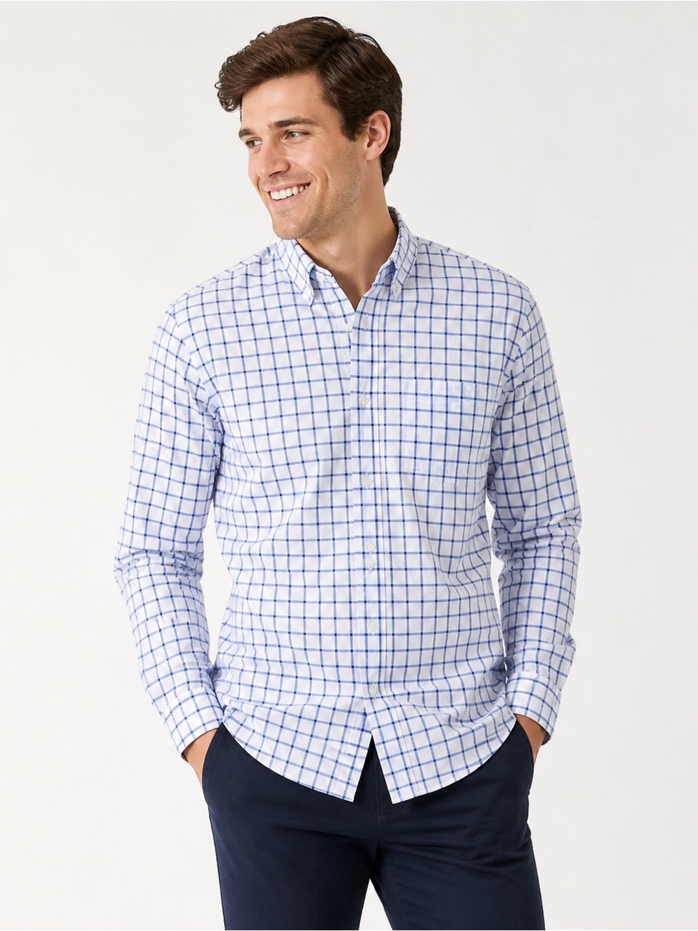 GAP Standard Fit Blue & White Plaid Button Down Shirt Size L